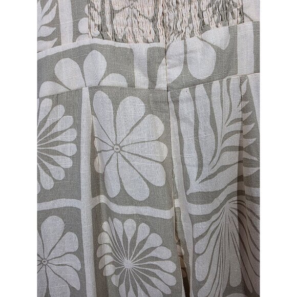 Petal & Pup Linen Blnd Wide Leg Jumpsuit Women Sz 2 Tie Front Floral Adjust Strp - Picture 12 of 12